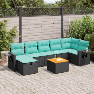 vidaXL 8-delige Loungeset met kussens poly rattan zwart