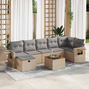 vidaXL 8-delige Loungeset met kussens poly rattan beige