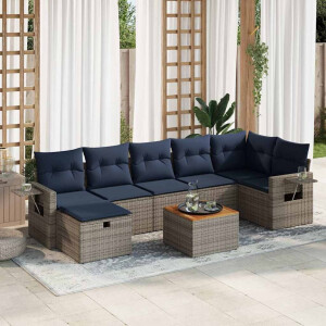 vidaXL 8-delige Loungeset met kussens poly rattan grijs