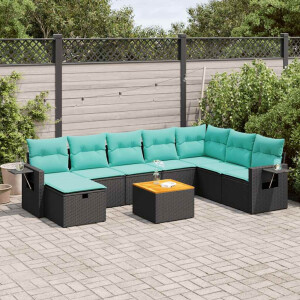 vidaXL 9-delige Loungeset met kussens poly rattan zwart