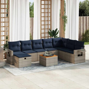 vidaXL 9-delige Loungeset met kussens poly rattan grijs