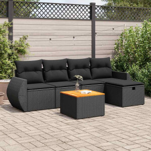 vidaXL 6-delige Loungeset met kussens poly rattan zwart