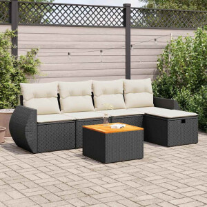 vidaXL 6-delige Loungeset met kussens poly rattan zwart