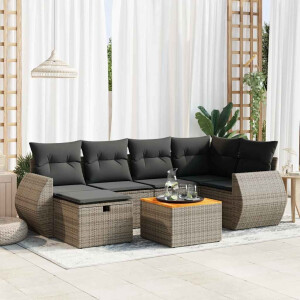 vidaXL 7-delige Loungeset met kussens poly rattan grijs