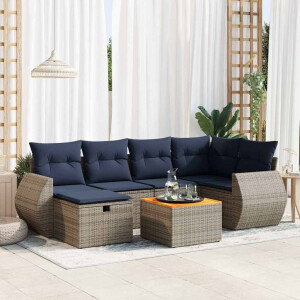 vidaXL 7-delige Loungeset met kussens poly rattan grijs