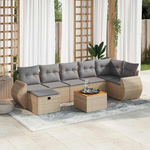 vidaXL 8-delige Loungeset met kussens poly rattan beige