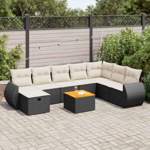 vidaXL 9-delige Loungeset met kussens poly rattan zwart