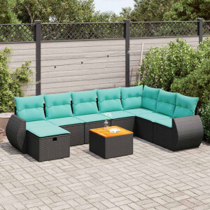 vidaXL 9-delige Loungeset met kussens poly rattan zwart