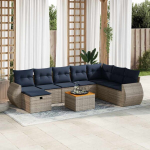 vidaXL 9-delige Loungeset met kussens poly rattan grijs