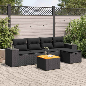 vidaXL 6-delige Loungeset met kussens poly rattan zwart