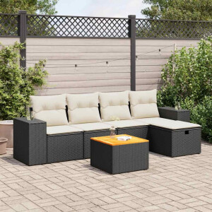 vidaXL 6-delige Loungeset met kussens poly rattan zwart