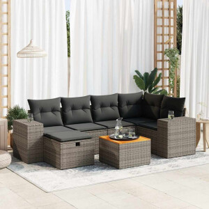 vidaXL 7-delige Loungeset met kussens poly rattan grijs