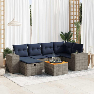 vidaXL 7-delige Loungeset met kussens poly rattan grijs