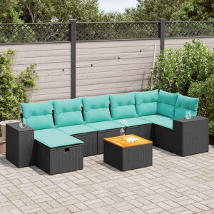 vidaXL 8-delige Loungeset met kussens poly rattan zwart