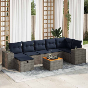 vidaXL 8-delige Loungeset met kussens poly rattan grijs