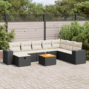 vidaXL 9-delige Loungeset met kussens poly rattan zwart