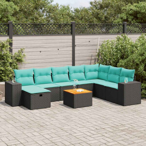 vidaXL 9-delige Loungeset met kussens poly rattan zwart