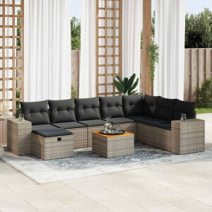 vidaXL 9-delige Loungeset met kussens poly rattan grijs