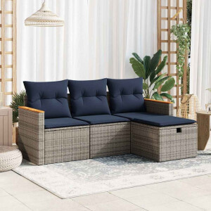 vidaXL 4-delige Loungeset met kussens poly rattan grijs