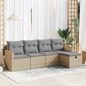 vidaXL 5-delige Loungeset met kussens poly rattan beige