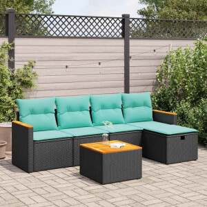 vidaXL 6-delige Loungeset met kussens poly rattan zwart