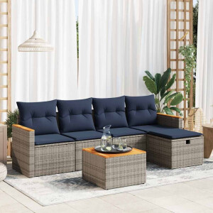 vidaXL 6-delige Loungeset met kussens poly rattan grijs