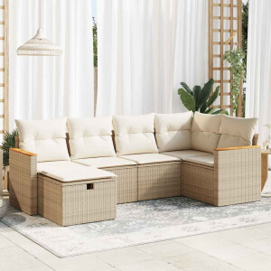 vidaXL 6-delige Loungeset met kussens poly rattan beige