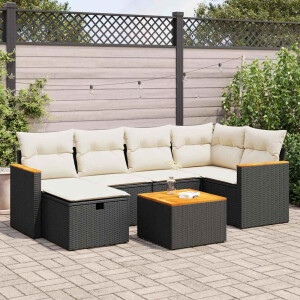 vidaXL 7-delige Loungeset met kussens poly rattan zwart