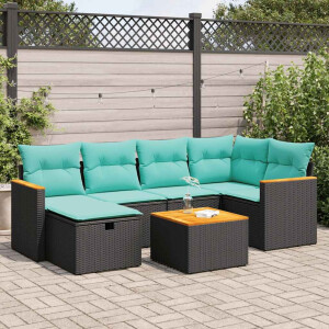 vidaXL 7-delige Loungeset met kussens poly rattan zwart