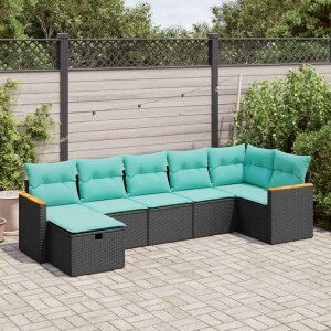 vidaXL 7-delige Loungeset met kussens poly rattan zwart