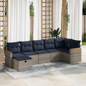vidaXL 7-delige Loungeset met kussens poly rattan grijs