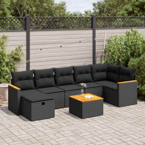 vidaXL 8-delige Loungeset met kussens poly rattan zwart