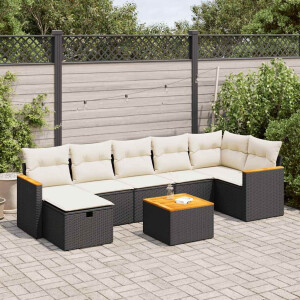 vidaXL 8-delige Loungeset met kussens poly rattan zwart