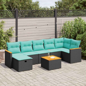 vidaXL 8-delige Loungeset met kussens poly rattan zwart