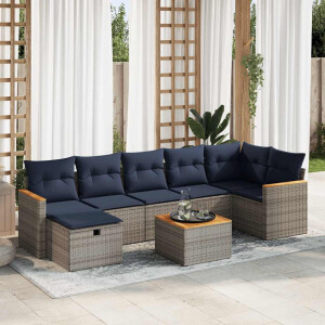 vidaXL 8-delige Loungeset met kussens poly rattan grijs