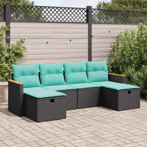 vidaXL 6-delige Loungeset met kussens poly rattan zwart