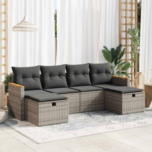 vidaXL 6-delige Loungeset met kussens poly rattan grijs