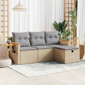 vidaXL 4-delige Loungeset met kussens poly rattan beige