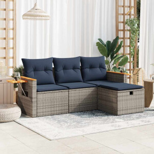 vidaXL 4-delige Loungeset met kussens poly rattan grijs