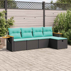 vidaXL 5-delige Loungeset met kussens poly rattan zwart