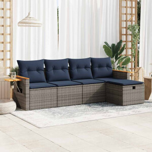 vidaXL 5-delige Loungeset met kussens poly rattan grijs