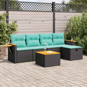 vidaXL 6-delige Loungeset met kussens poly rattan zwart