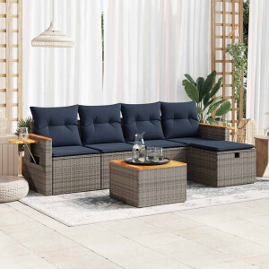 vidaXL 6-delige Loungeset met kussens poly rattan grijs
