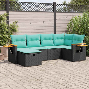 vidaXL 6-delige Loungeset met kussens poly rattan zwart