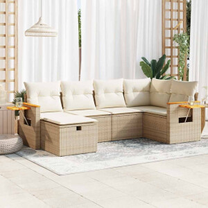 vidaXL 6-delige Loungeset met kussens poly rattan beige