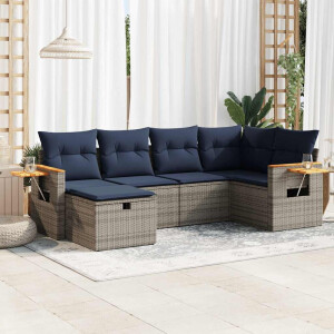 vidaXL 6-delige Loungeset met <a title="kussens vergelijken" href="https://furn.nl/kussens">kussens</a> poly rattan grijs