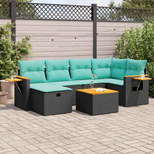 vidaXL 7-delige Loungeset met kussens poly rattan zwart