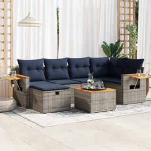 vidaXL 7-delige Loungeset met kussens poly rattan grijs