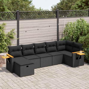 vidaXL 7-delige Loungeset met kussens poly rattan zwart