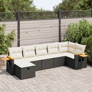 vidaXL 7-delige Loungeset met kussens poly rattan zwart